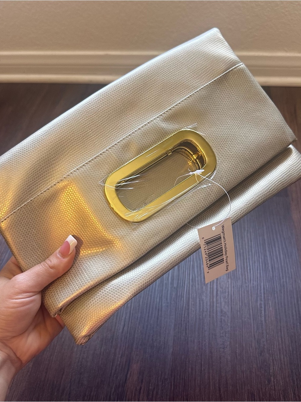 NWT Metallic Gold Fold-Over Clutch Bag with Oval Handle